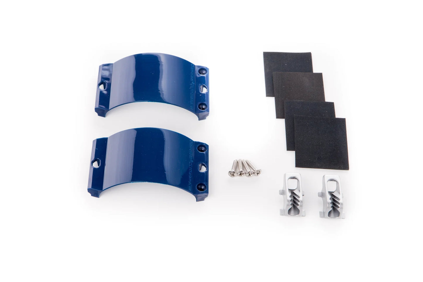 2x Clamcleat CL244/S2 Blue Strap, 2x Screws, 1x Rubber